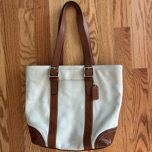 Coach Y2K Hampton Leather Tote Shoulder Bag in Chalk - Picture 1 of 10